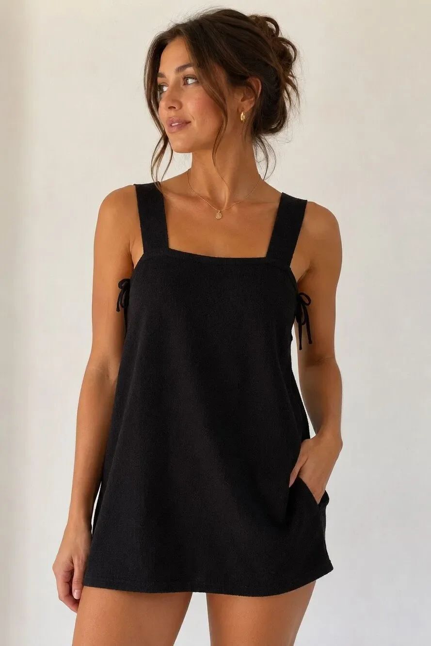 Madewell Black Side Tie Sweater Tunic Dress XL Minimalist Cozy